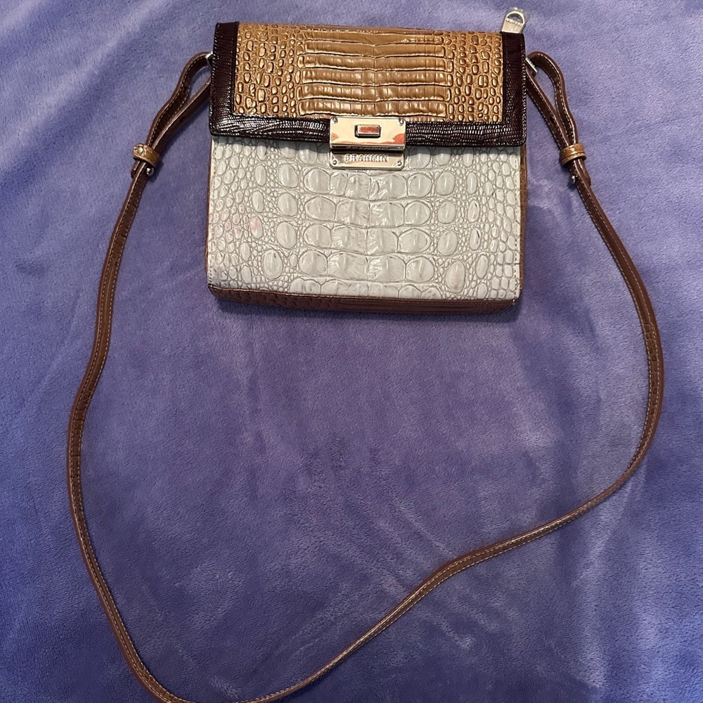 Brahmin Gold and Cream Croc-Embossed Crossbody Bag